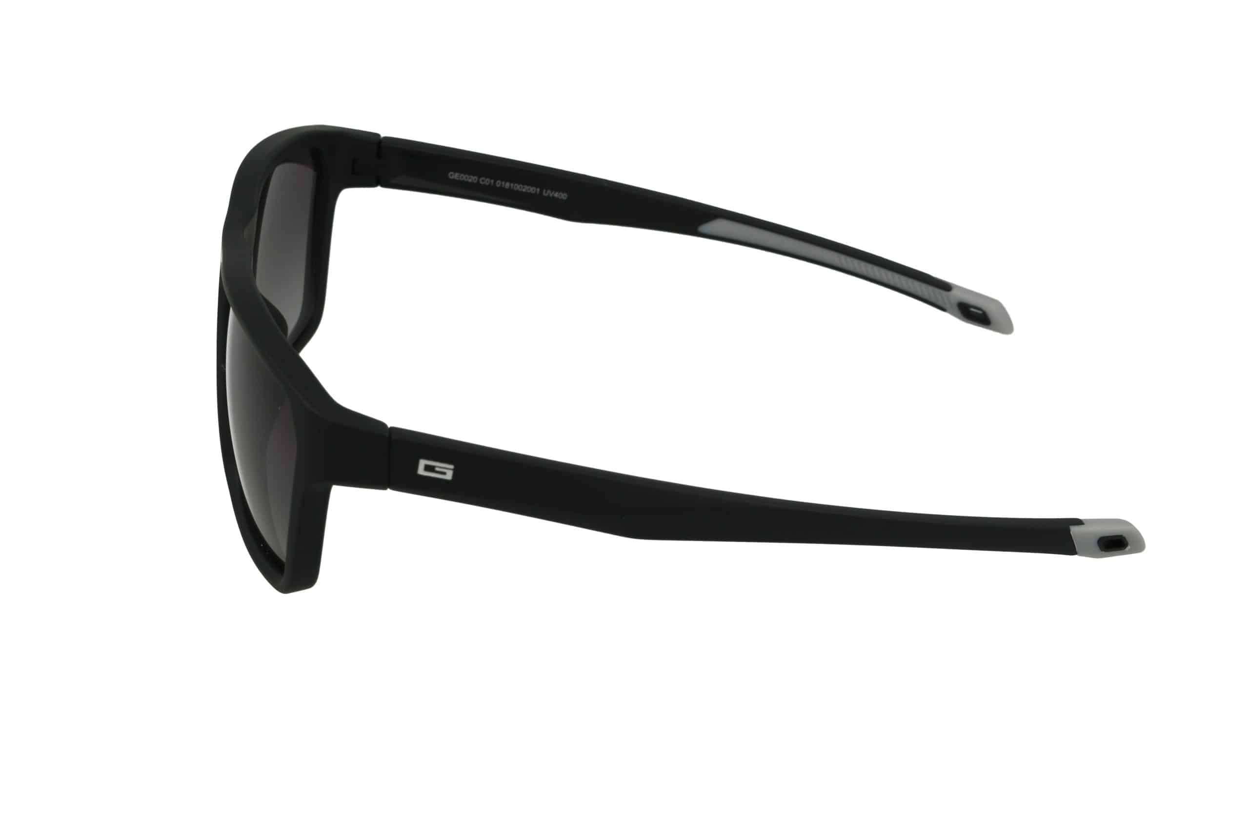 משקפי שמש ספורט - פלסטיק מלבניים (2001) עם עדשות כהות, מצולם מהצד על רקע לבן.