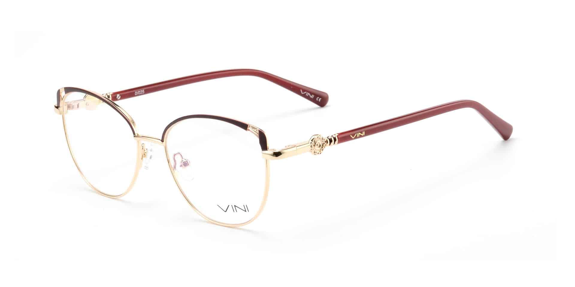 משקפי ראייה - מתכת חתוליים (3707) מזהב ובורדו עם מוטות דקורטיביים מאופטיקה הלפרין, בעיצוב אופנתי ובמחיר משתלם.