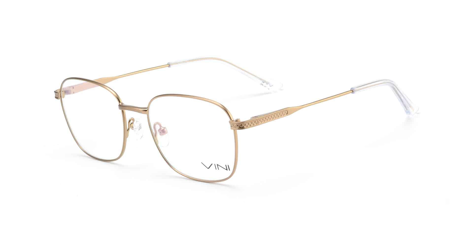 משקפי ראייה - מתכת מרובעים (3716), עדשות שקופות, קצות ידיות שקופים, VINI ממותג על העדשה השמאלית.