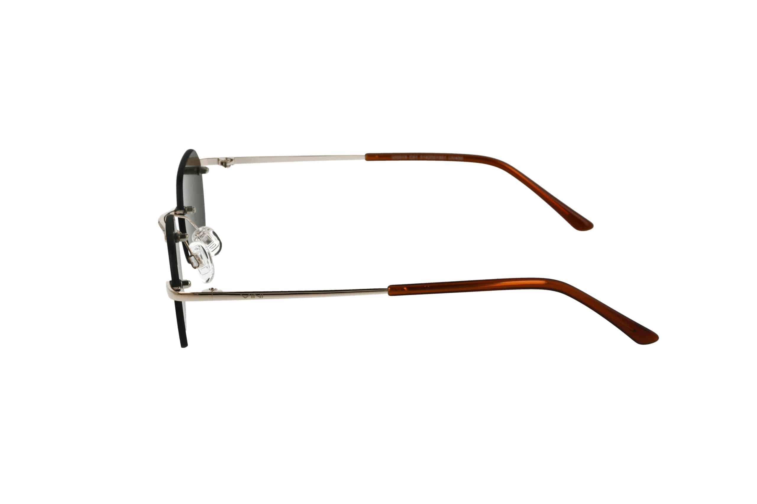 משקפי שמש - מתכת מלבניים (1901) עם מסגרת דקה וקצוות חומים במחיר משתלם על רקע לבן.