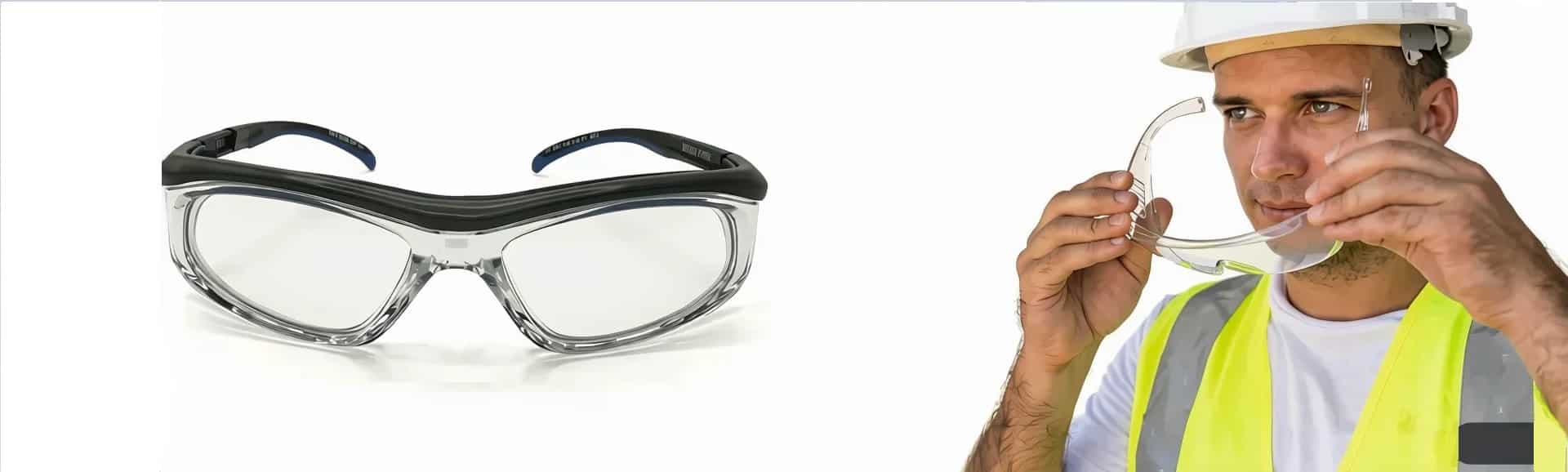 משקפי מגן אופטיים שקופים וגבר חובש קסדה